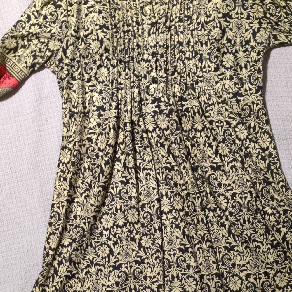 Reborn Black & Cream Baroque-Print Midi Dress
